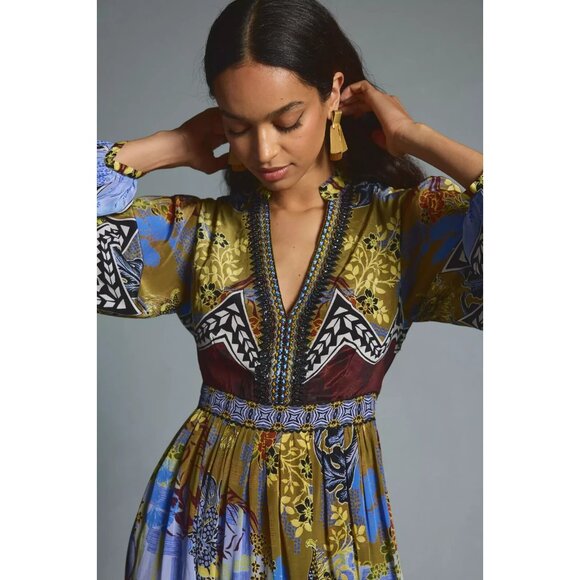 NWT Anthropologie Bhanuni by Jyoti Forest Fern in Sky Patterned Maxi Dress 12 - Picture 2 of 8